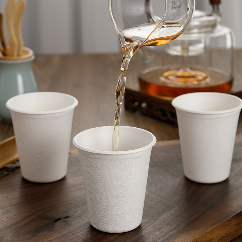 High-end Cane Pulp Disposable Paper Cup Household Thickened Cup Commercial Office Cup Tea Cup Hot Drink Mouth Cup