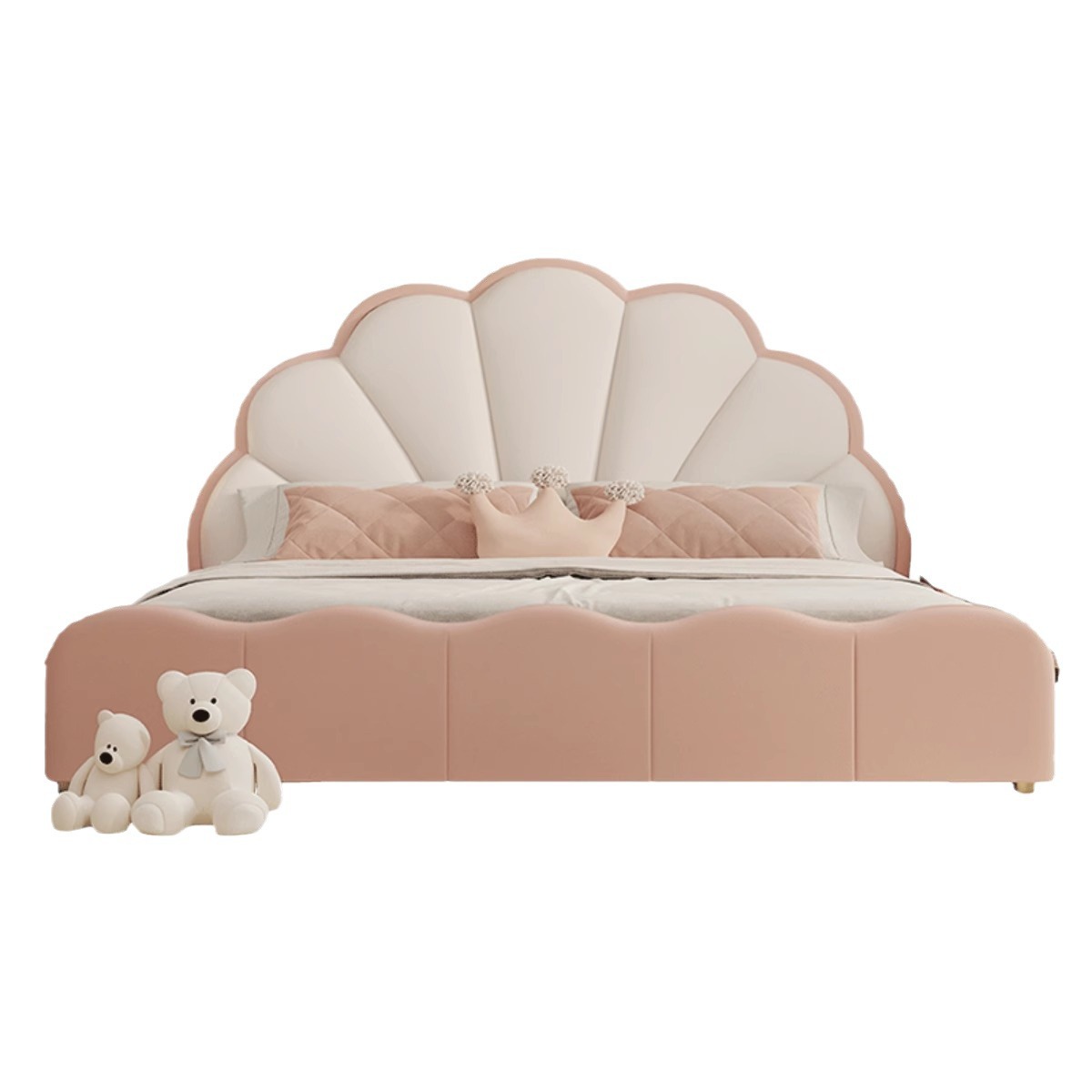 Children's Bed Girl European Accessible Luxury Petal Princess Bed Bedroom Modern Simple Boy Solid Wood Soft Bag Single Leather Bed