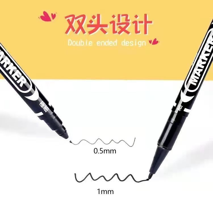 Small double-headed marker oily 120 black quick-drying marker large capacity art painting Gouxianbi wholesale