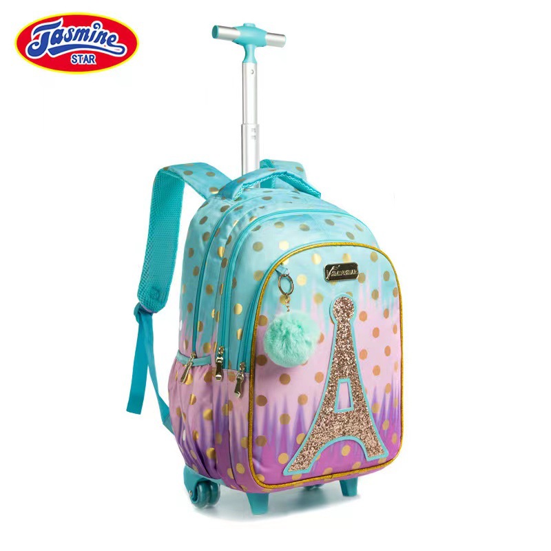 Sequin Tower Series 18-inch Primary School Student Trolley Schoolbag Three-piece Set Load-reducing Breathable Backpack for Boys and Girls