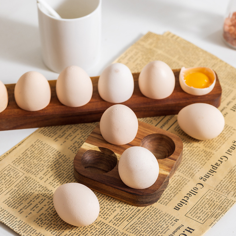 Simple Acacia Wood Egg Storage Box Creative Storage Rack Kitchen Refrigerator Duck Egg Egg Plate Factory Wholesale