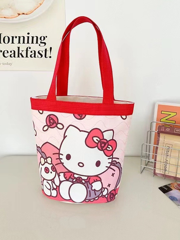 Bucket Portable Han Feng Girl Heart Mummy Lunch Bag Work Small Bag Children's Fun Graffiti Canvas Bag Cute Illustration