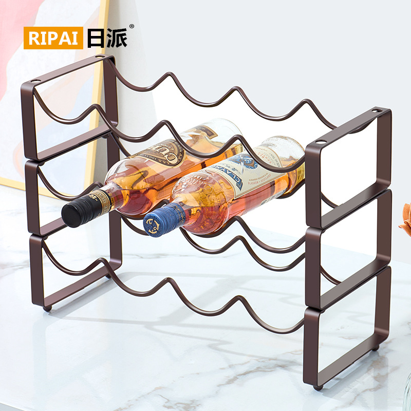 Japanese Iron Wine Rack Ornaments Creative Stackable Wine Cabinet Red Wine Display Rack Storage Multi-Bottle Wine European Style