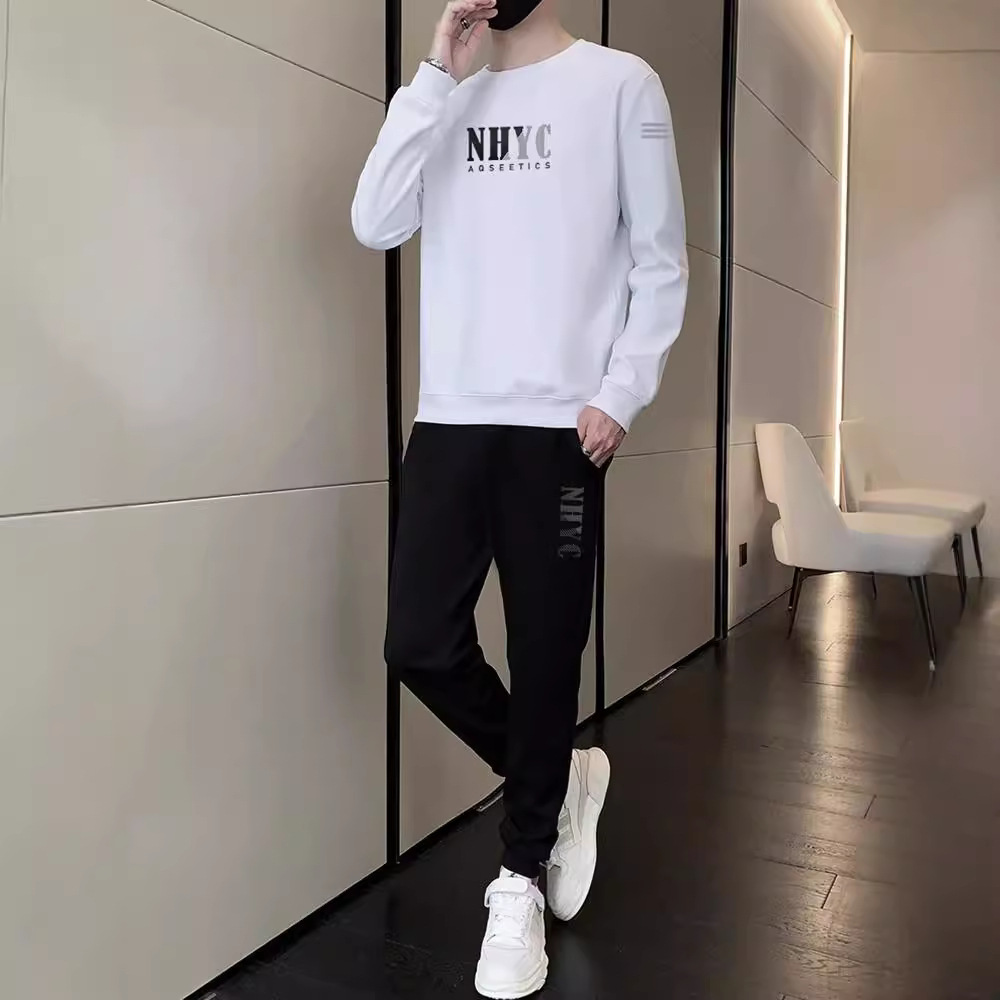 Sweater suit men's new casual sports all-matching men's round neck long sleeve spring and autumn trendy men's two-piece suit