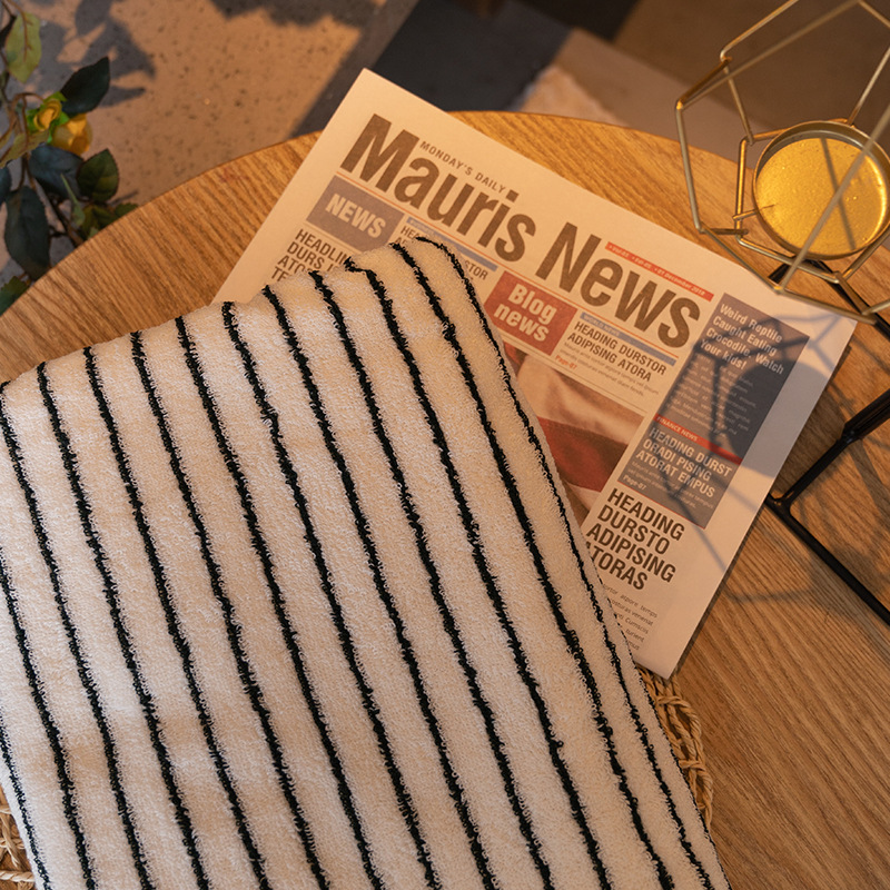 Black and White Striped Bath Towel Household Pure Cotton Absorbent Simple Vintage Fresh Style Women's Pure Cotton Men's Adult Wrapping Towel