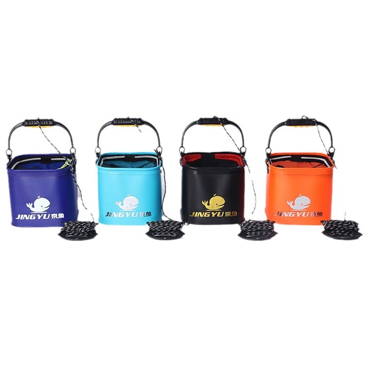Fishing bucket eva folding fish bucket square bucket with net fishing bucket small bucket wholesale fishing gear supplies
