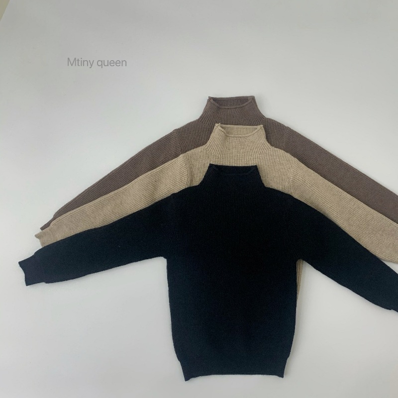 Korean style children's Mori solid color bottoming shirt children's loose sweater pullover 2023 early spring new turtleneck sweater