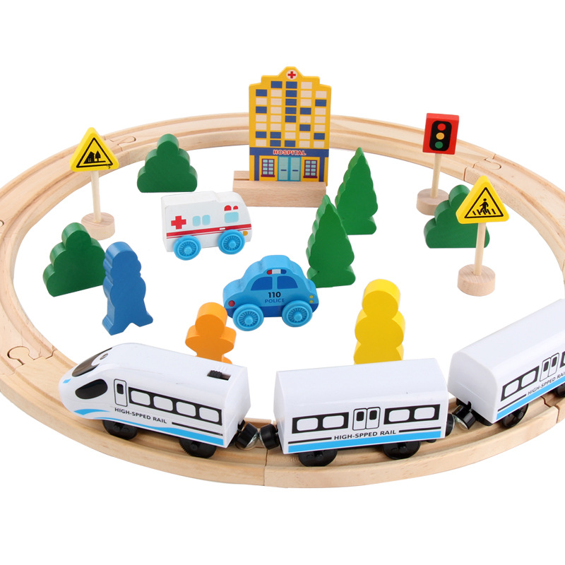 Wooden Train Track Wooden Rail Car Train Building Blocks Assembled Wooden Rail Children's Educational Toys Wood Accessories