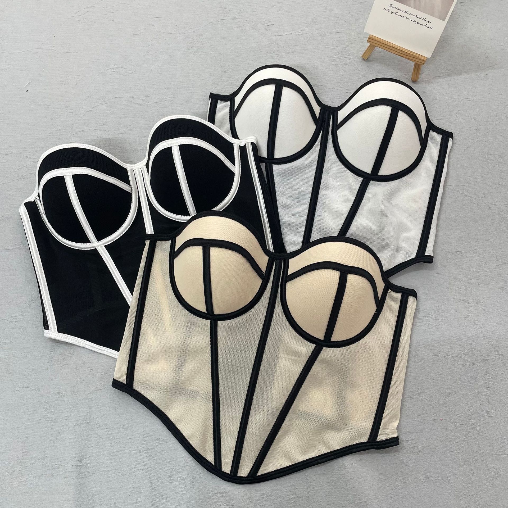 European and American Style Sexy Fishbone Bra, Mesh Color-Blocked Fishbone Shapewear, Summer Sexy Waist Shaping Slim Fit Bra