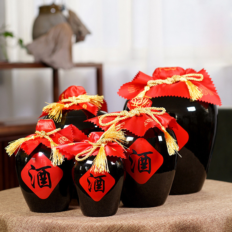 Керамическая винная банка юйсина, 1/2/3/5/10кг, черная глазурь, керамическая крышка