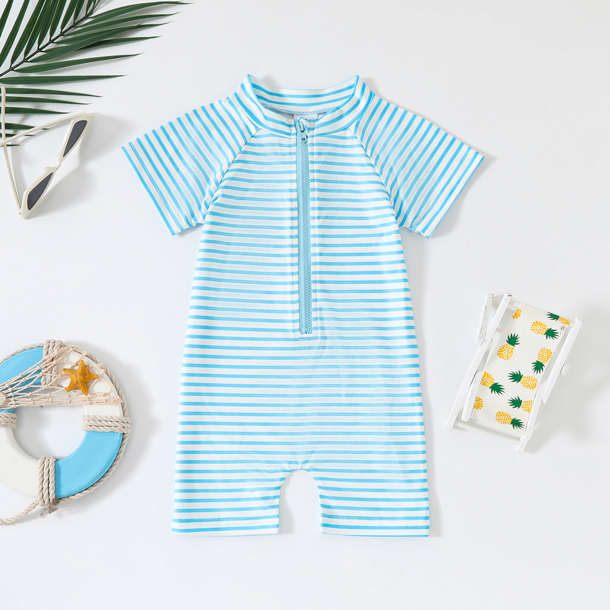 Cross-border foreign trade infant quick-drying swimsuit jumpsuit hat 2-piece set