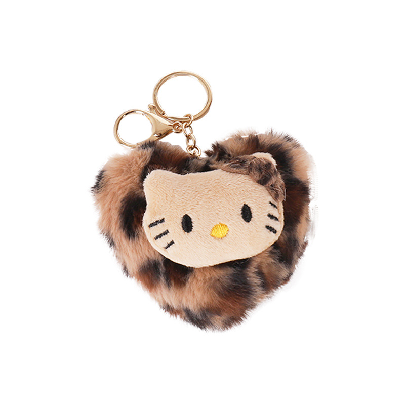New Cartoon Cute Hello Kitty Bag Pendant Retro Leopard Print Kitty Plush Pendant Wholesale Bead Chain Key
