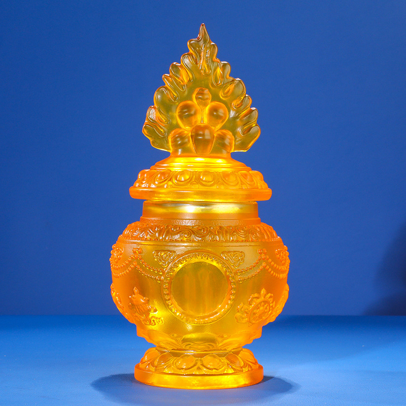 Dragon King Eight Auspicious Glazed Mani Vase for Tantric Offering, Ethnic Lotus Vase, Xizang Ornaments