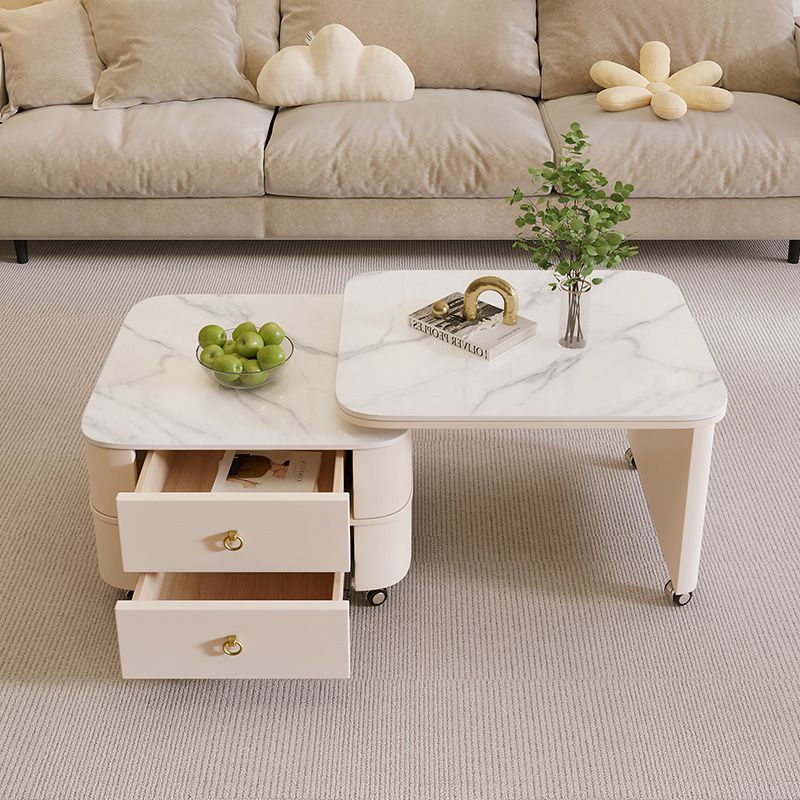Новый кофейный столик из сланца для домашнего использования, для маленькой квартиры, современный, легкая роскошь, кремовый стиль, вращающийся, мобильный, квадратный