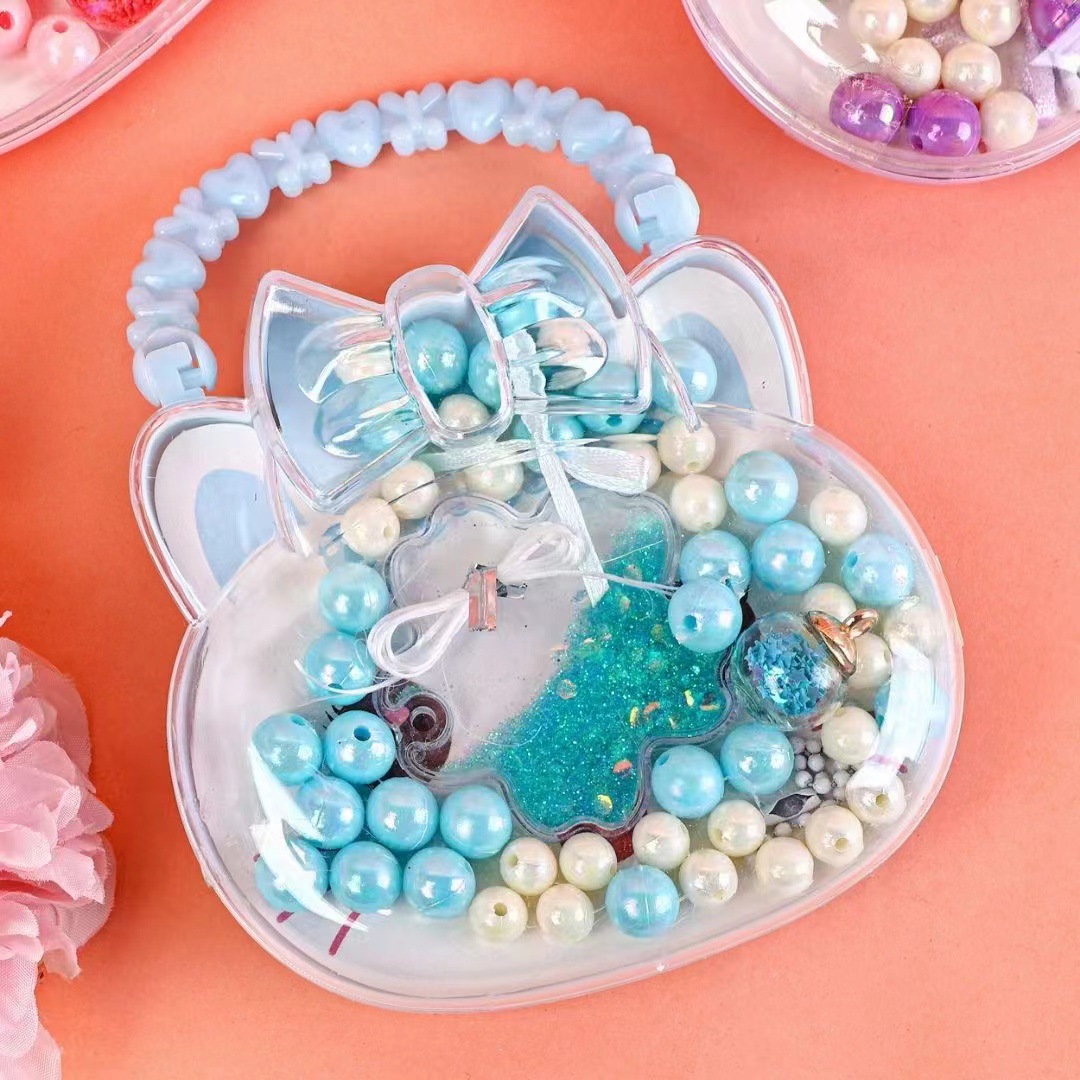 Portable box cat quicksand Goka beaded necklace suit children's handmade necklace bracelet beaded toy with pendant