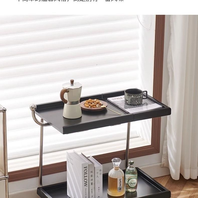 Ins Style Trolley Solid Wood Side Table Storage Rack Sofa Movable Coffee Table Stainless Steel Dining Cart Multi-Functional Medieval
