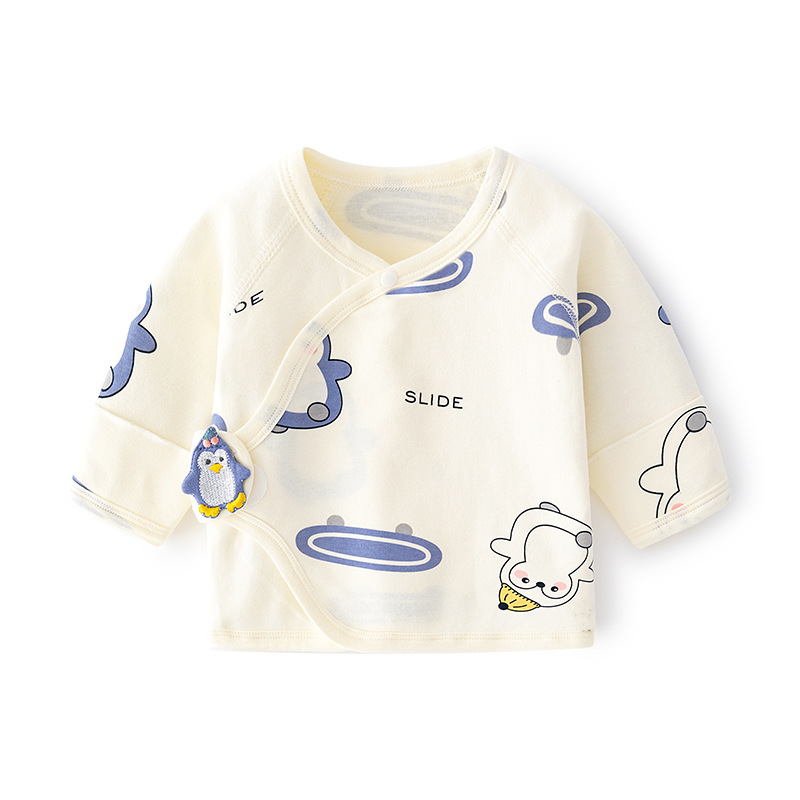 Newborn Baby Inner Clothes Boneless Pure Cotton Spring and Autumn Velcro Half-back Pajamas Full Moon Monk Clothes Baby Top