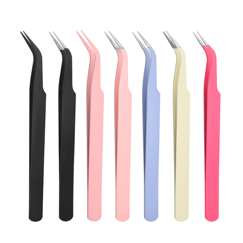 Factory Ready-Made False Eyelash Tweezers, Eyelash Artist Grafting Eyelash Curler, Macaron Color Elbow Clip Tool