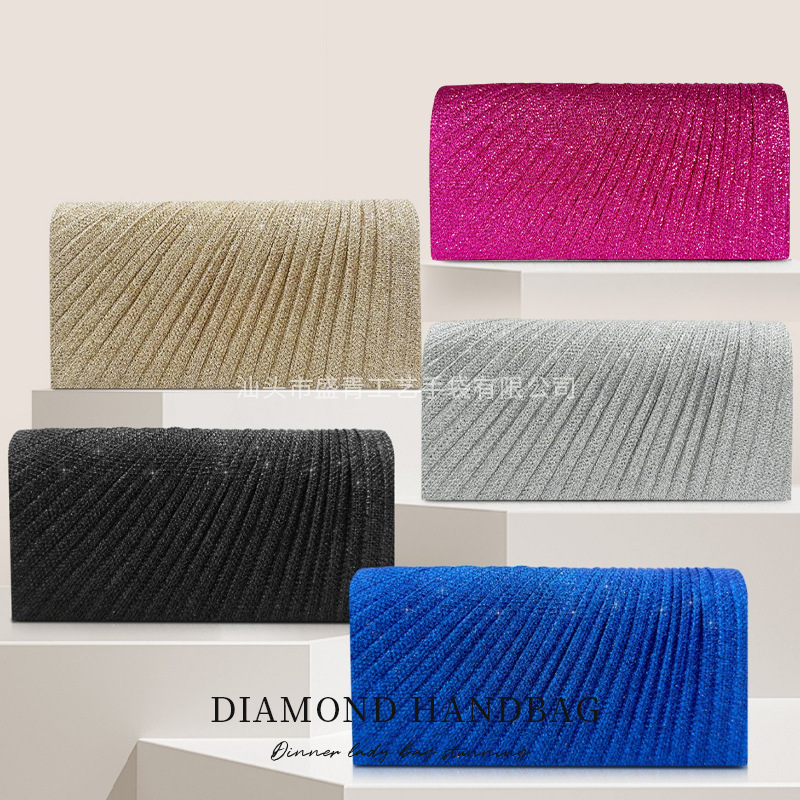 Spot Wholesale Spot Amazon Pleated Party Dinner Bag Mini Clutch Bag Niche Exquisite Glitter Bag for Women