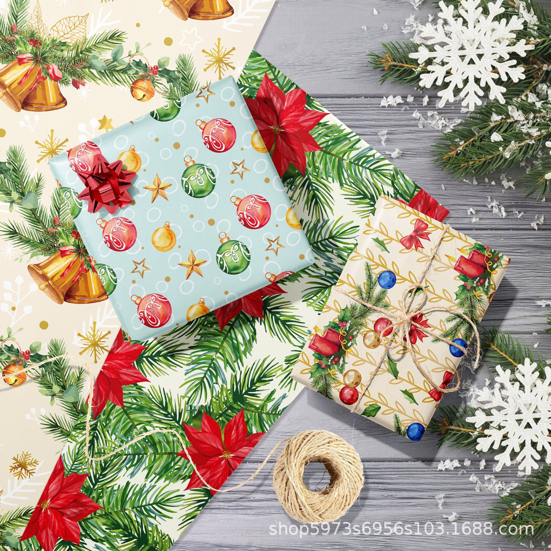 Wz075 Christmas Bell Pine Branch Gift Decoration Paper Party Gift Gift Box Decoration Outer Packaging