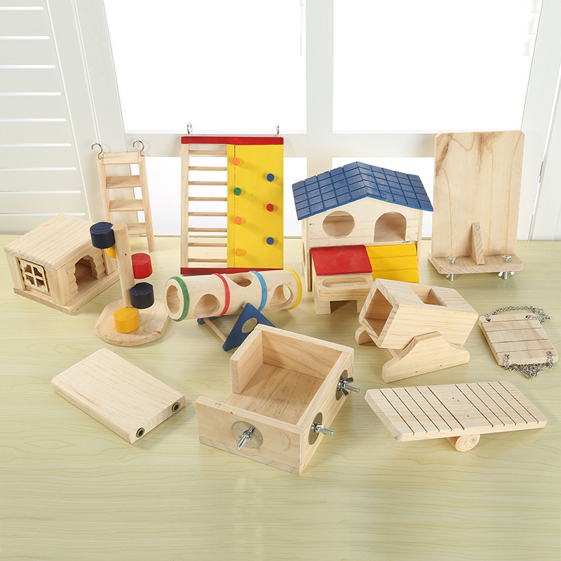 Игрушка для хомяков Тоторо, деревянные качели, платформа, лестница, домик, горка, радужный дом, бочка для вина