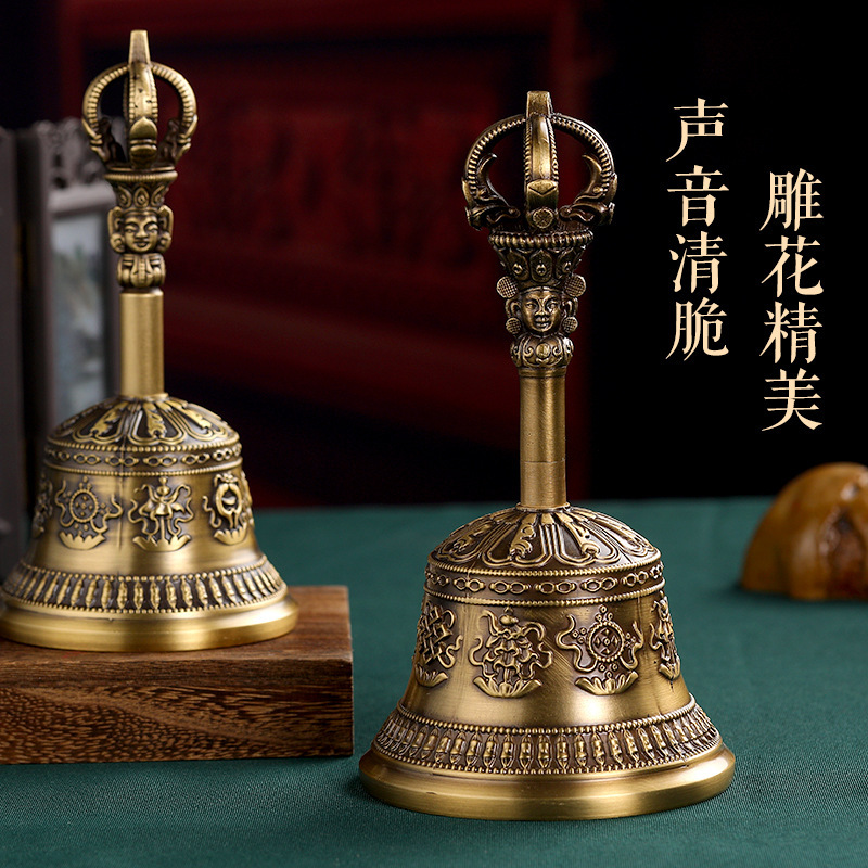 Антикварный медный колокол с восемью благословениями в стиле Тибет, с пятью жилами, чистый звук и дл echo, для домашнего декора