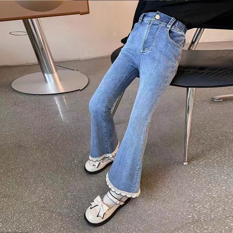 Girls' Jeans 2025 Spring & Fall New Slim Girls' Bell Bottoms Kidsren's Lace Outer Wear Kidsren's Long Pants Trendy