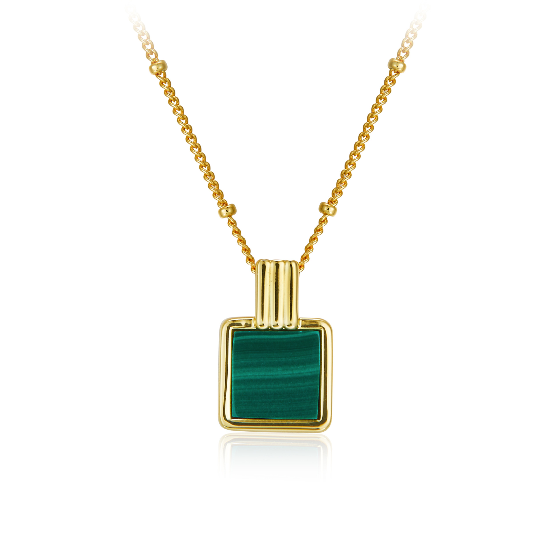 All-body 925 silver natural malachite necklace perfume bottle pendant niche square clavicle chain gold-plated women's beaded chain