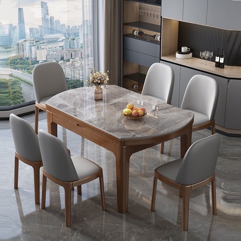 Solid Wood Slate Dining Table and Chair Combination for Household Small-Sized Modern Simple Classy Telescopic Folding Induction Cooker Dining Table