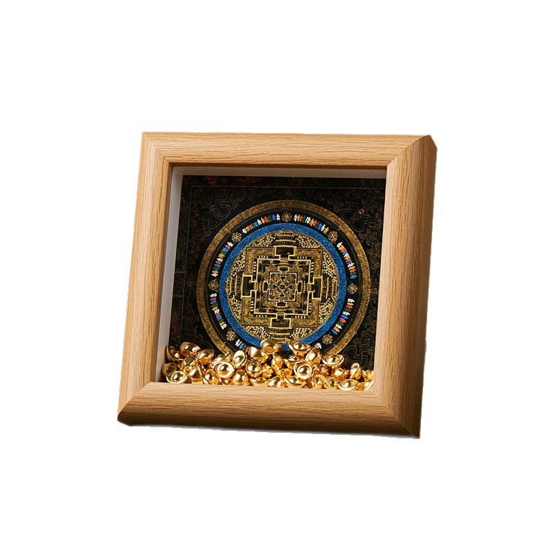 Thangka Time Wheel Vajra Mantra Black Gold Mandala Cultural and Creative Time Wheel Vajra Six-Word Mantra Black Gold Mandala Thangka Ornament