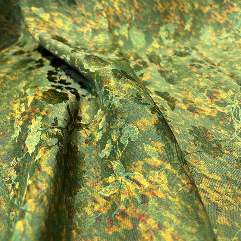 Yan Lingxuan Dark Pattern High-Thread Jacquard Fabric Mulberry Silk Interwoven Chinese Style Cheongsam Dress Clothing Fabric Green Summer