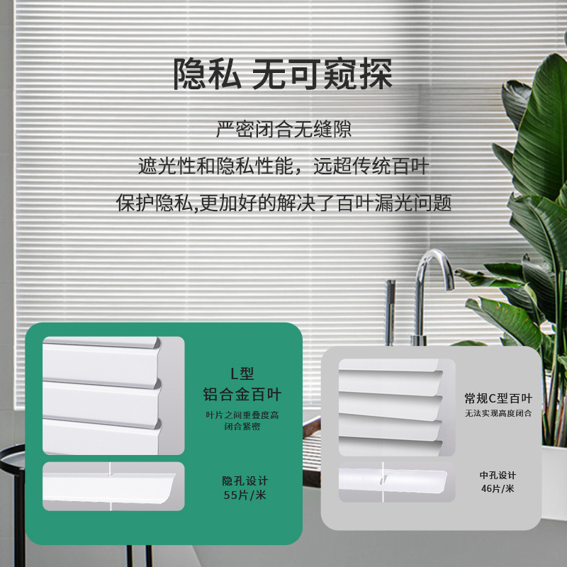 L-shaped non-perforated venetian blinds kitchen bathroom toilet blinds heat insulation encryption aluminum blinds lifting roller blinds