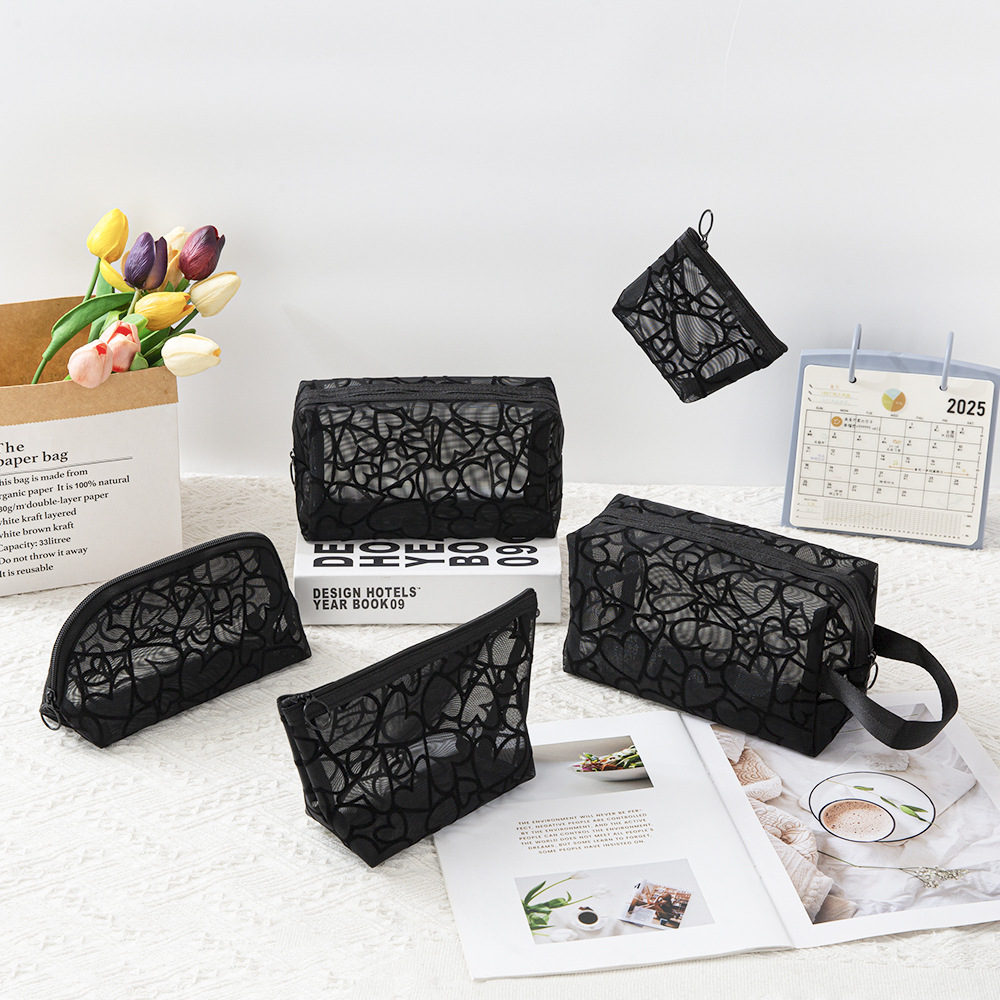 Нишевые сетчатые флокированные косметички для хранения, портативные дорожные сумки, большой объем, дышащие, милые, оптовые