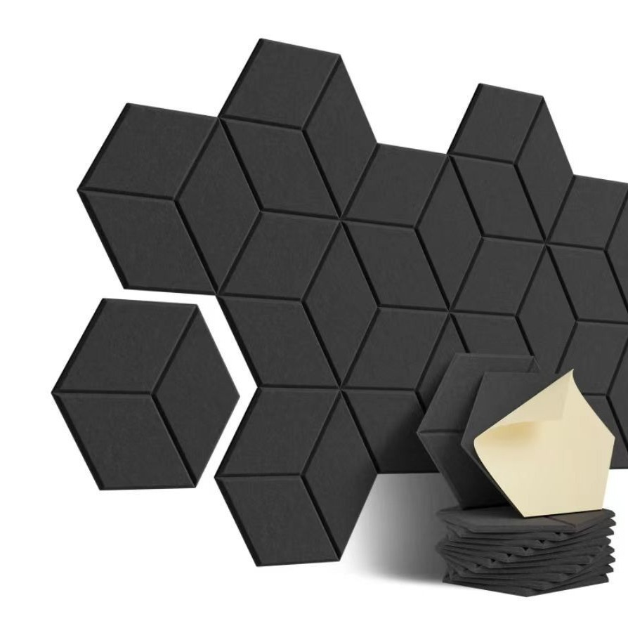 Cross-Border 12-Piece Wall Decoration Sound Insulation Board Home Noise Reduction Hexagonal Self-Adhesive Acoustic Polyester Fiber Sound-Absorbing Board