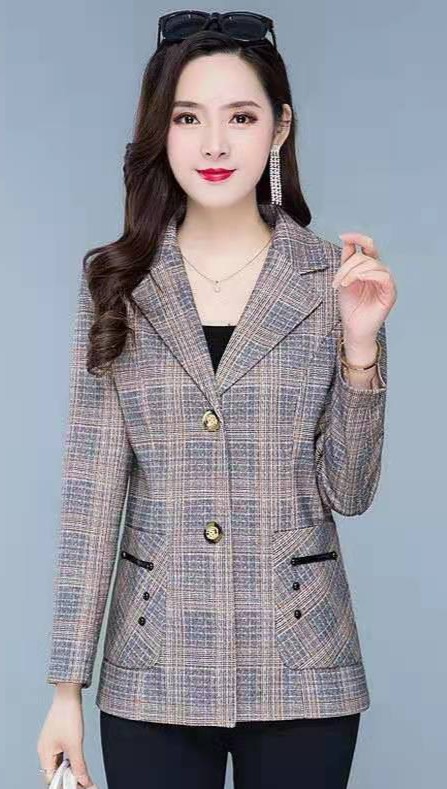 Middle-aged and elderly plaid plus size women's suit mom wear fashionable western style single layer suit mom clothes New plaid suit