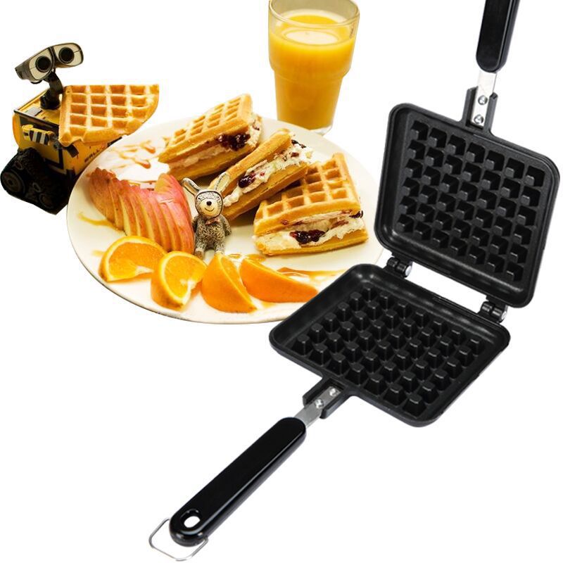 Non-Stick Home Outdoor Camping Style Enlarged Heart Waffle Baking Pan Double-Sided Plaid Cake Mold Cake Baking Mold