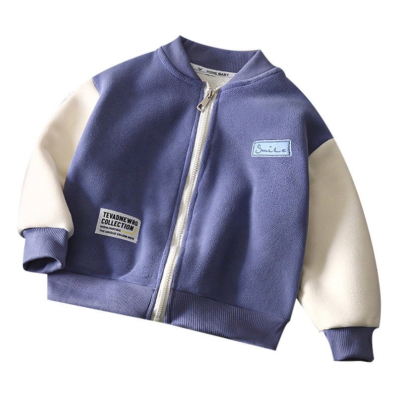 Korean style children's Olympic fleece jacket men's and women's medium and big children's spring and autumn winter long sleeve thickened warm stand collar outer wear top