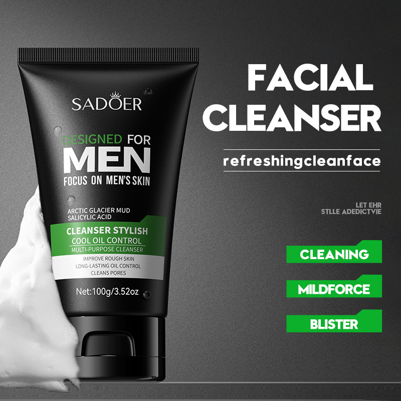 English SADOER Multi-Effect facial cleanser oil control acne removal facial cleansing men's facial cleanser cross-border foreign trade Wholesale