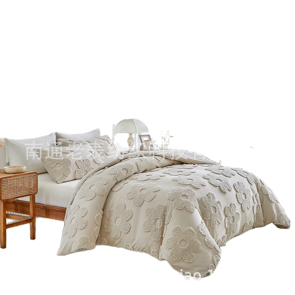 Old Watch Cross-Border Foreign Trade Supply Amazon Bedding Solid Color Cut Flower Tufted Flower Four-Leaf Clover Quilt Cover Pillowcase