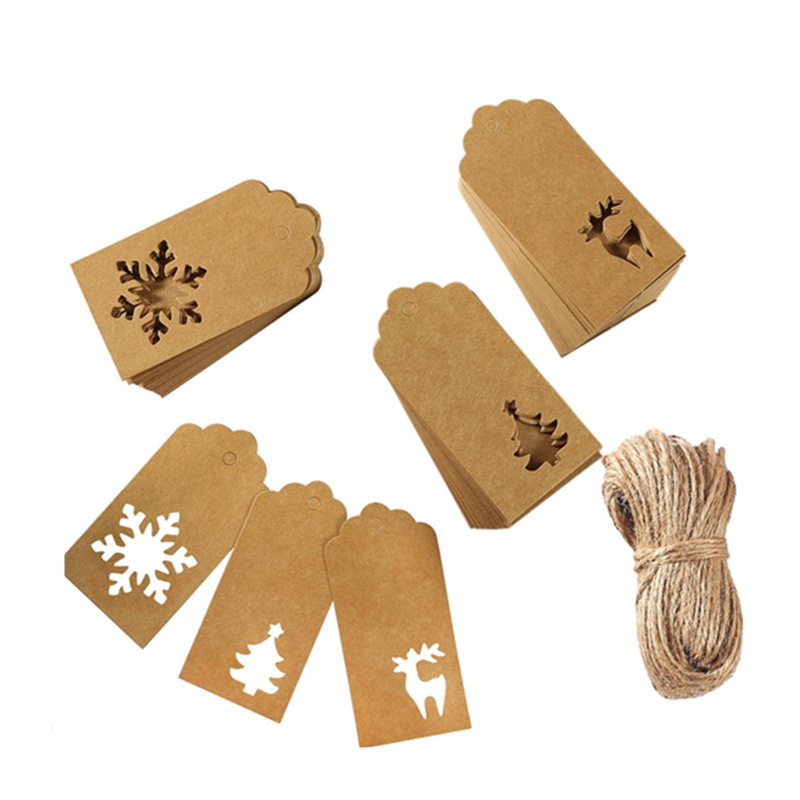 Cross-Border 350g High-End Kraft Paper Cut Out Tag Christmas Snowflake Elk Special-Shaped Party Blank Decorative Label