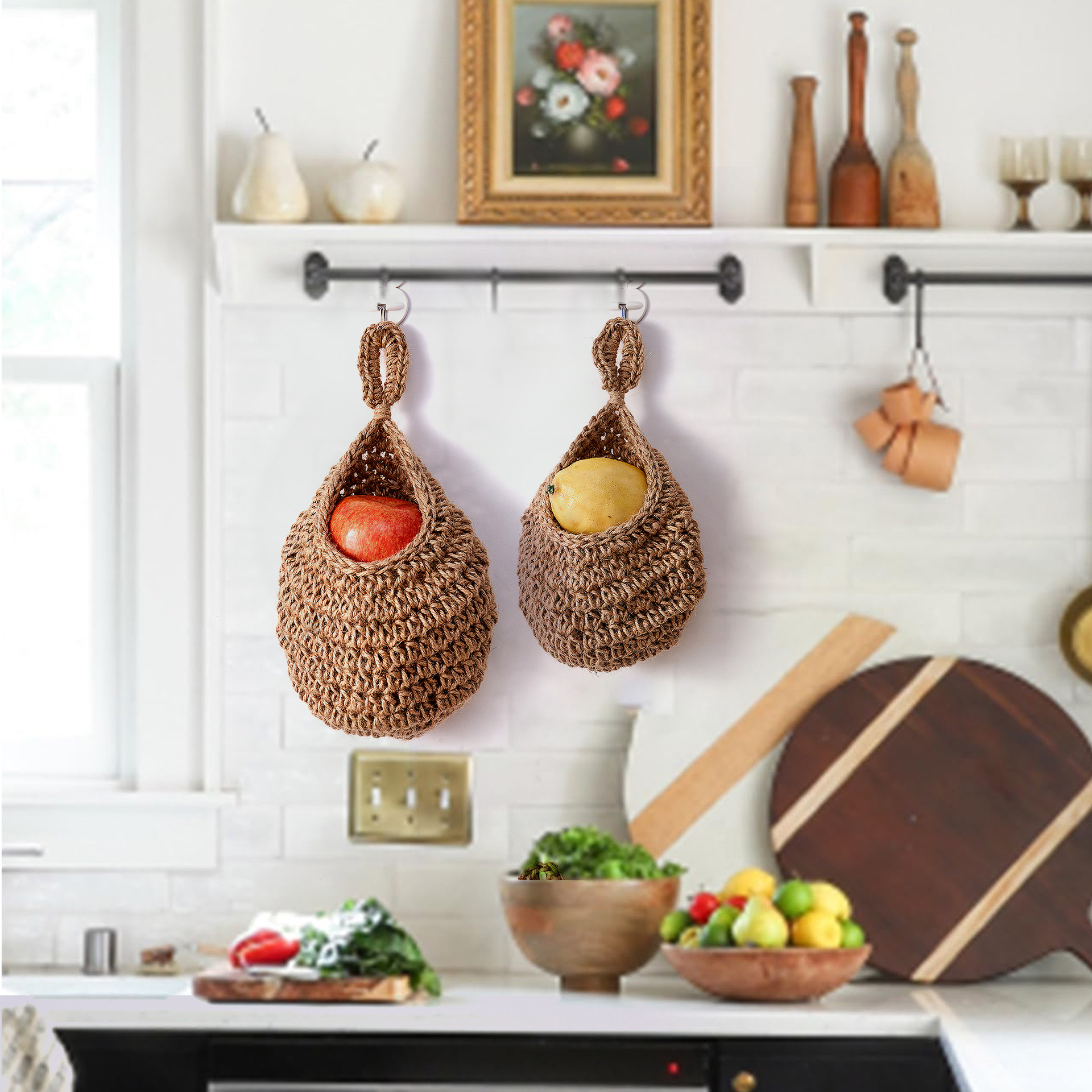 Handmade cotton rope woven wall hanging net bag vegetable and fruit storage basket bird's nest wall hanging water drop net bag
