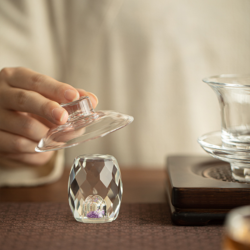 Handmade Crystal Lid for Teapot, Thickened Glass Tea Table, Tea Pet, Creative Tea Ornaments, Lid Bowl Lid for Tea Art