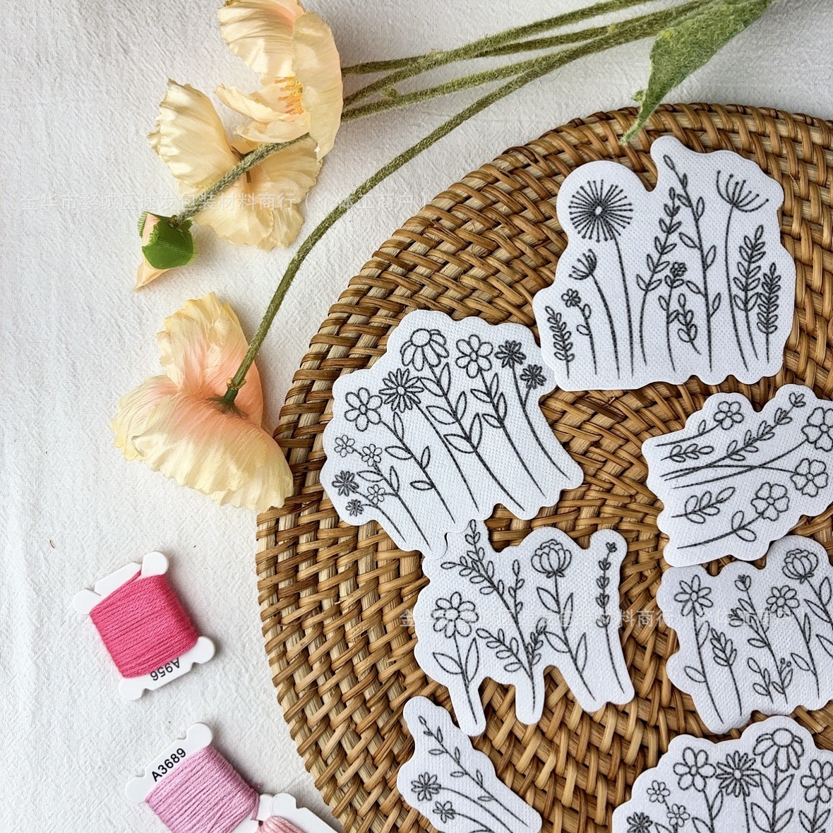 A4 Floral Plant Marine Animal Hand Embroidery Self-Adhesive Sticker Backing Adhesive Embroidery Water-Soluble Stabilizer Non-Woven Fabric