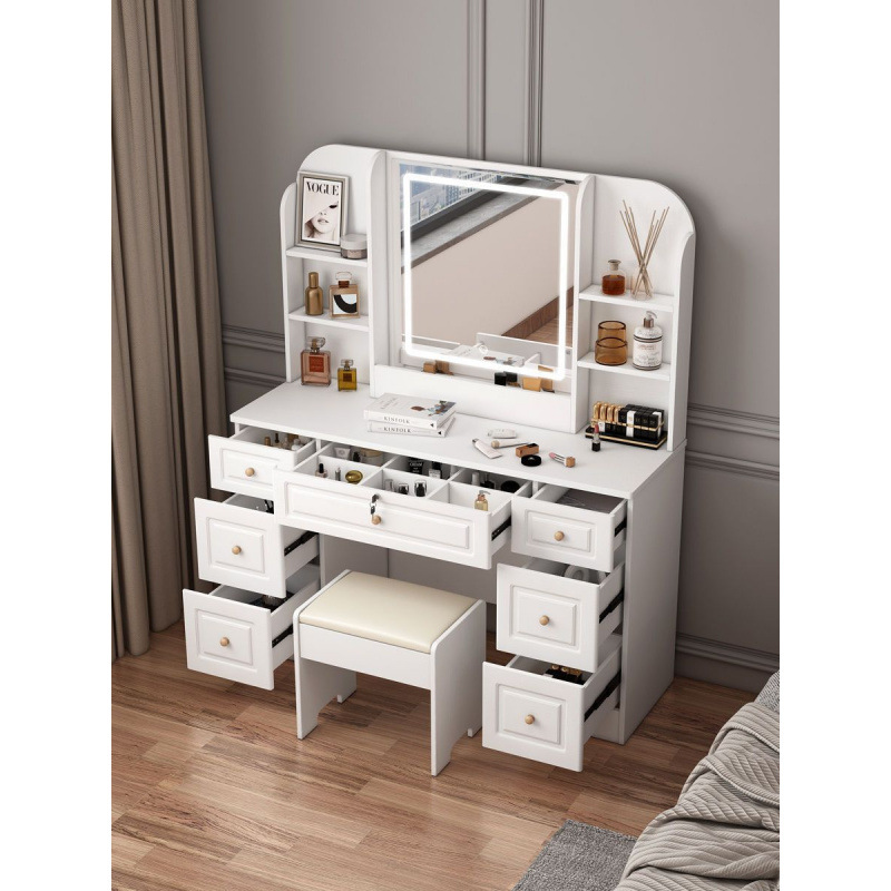 Solid Wood Dressing Table Bedroom Simple Modern Small Large Capacity Storage Cabinet Dressing Table Light Luxury Touch Lamp Dressing Table