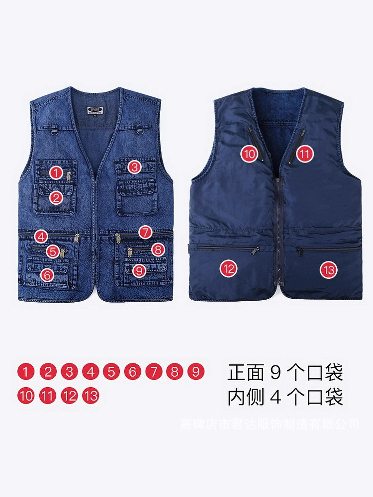 Foreign Trade Customized Cross-Border Dropshipping Waistcoat Photography Loose Vest Multi-Pocket Fishing Vest Men's Denim Vest
