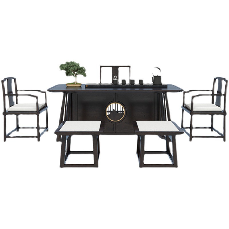 New Chinese Style Tea Table Solid Wood Combination Ash Villa Hotel Wood Office Boss Table Light Luxury Small Apartment Furniture