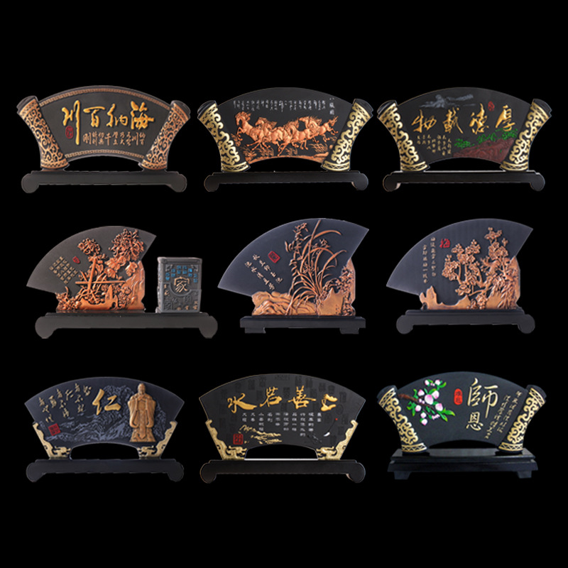 Creative Active Fan-shaped Charcoal Carving Crafts Confucius Benevolent Statue Study Culture Living Room Decoration Desk Jewelry