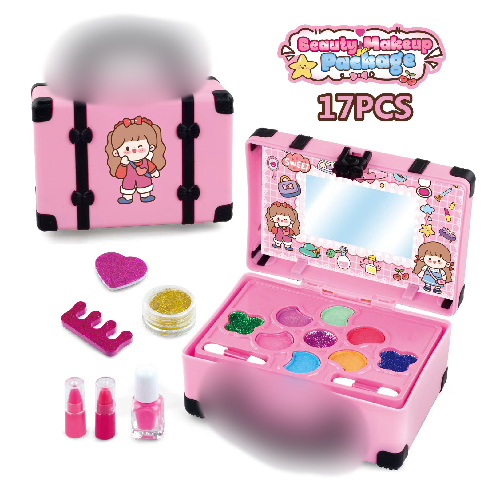 Cross-border children's play house princess girl cosmetics lipstick blush makeup box nail polish toy wholesale