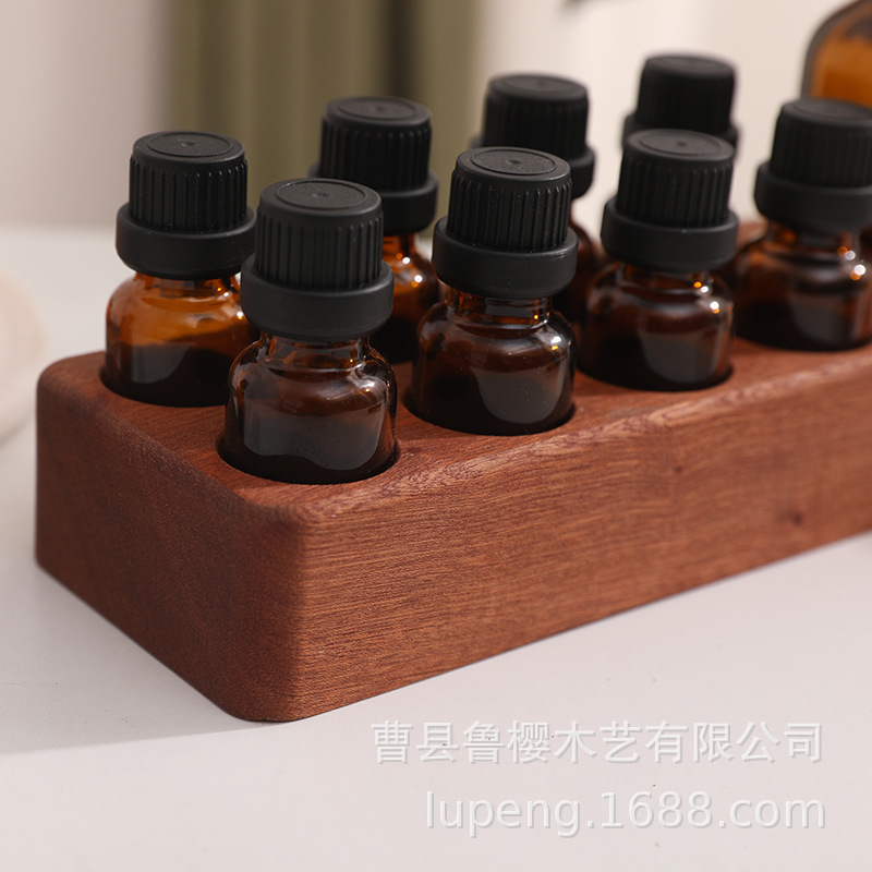 in stock Ebony Sandalwood Essential Oil Display Stand One Layer Essential Oil Roller Bead Bottle Drop Cork Bottle Dotteri Solid Wood Display Stand Customized
