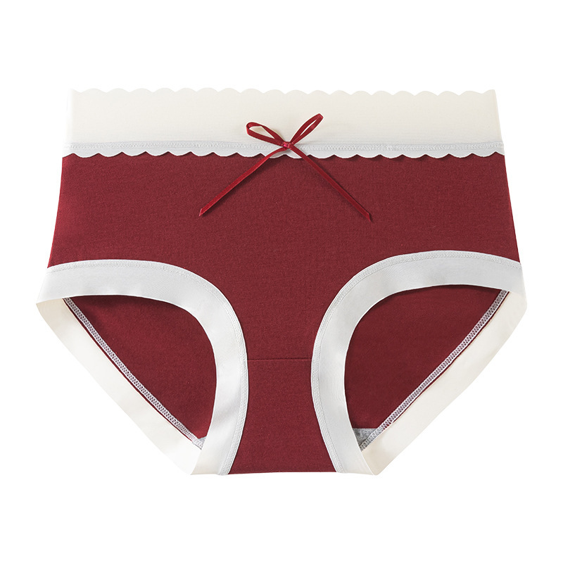 7A Red Women's Underwear Women's Cotton Graphene Antibacterial Crotch Breathable Mid-Waist Briefs